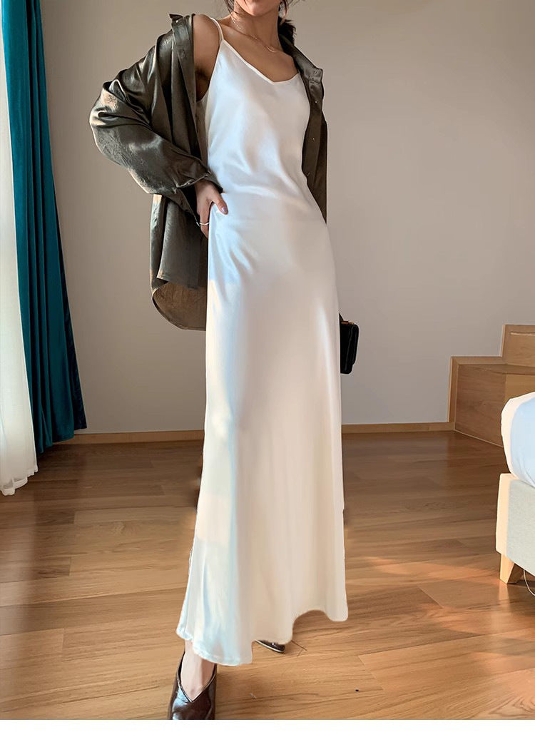 Clara Oblique-Cut Acetate Satin Slip Dress — runway angle