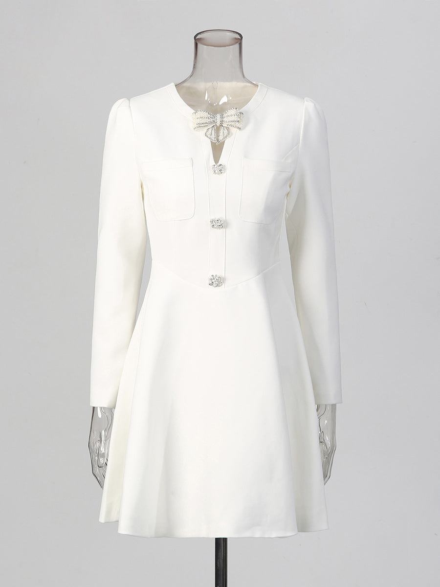 Clémence Elegant Long Sleeve A-Line Dress — fabric and detail