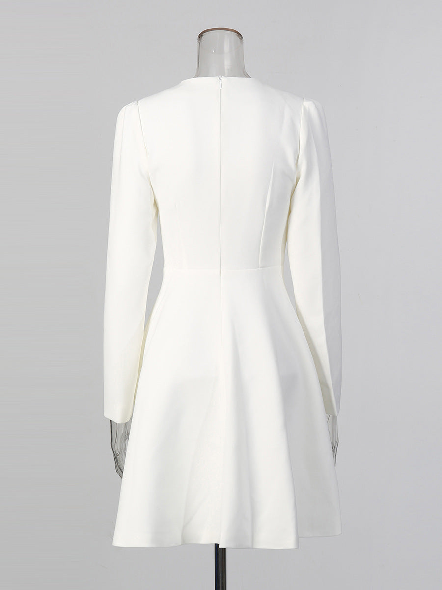 Clémence Elegant Long Sleeve A-Line Dress — back view