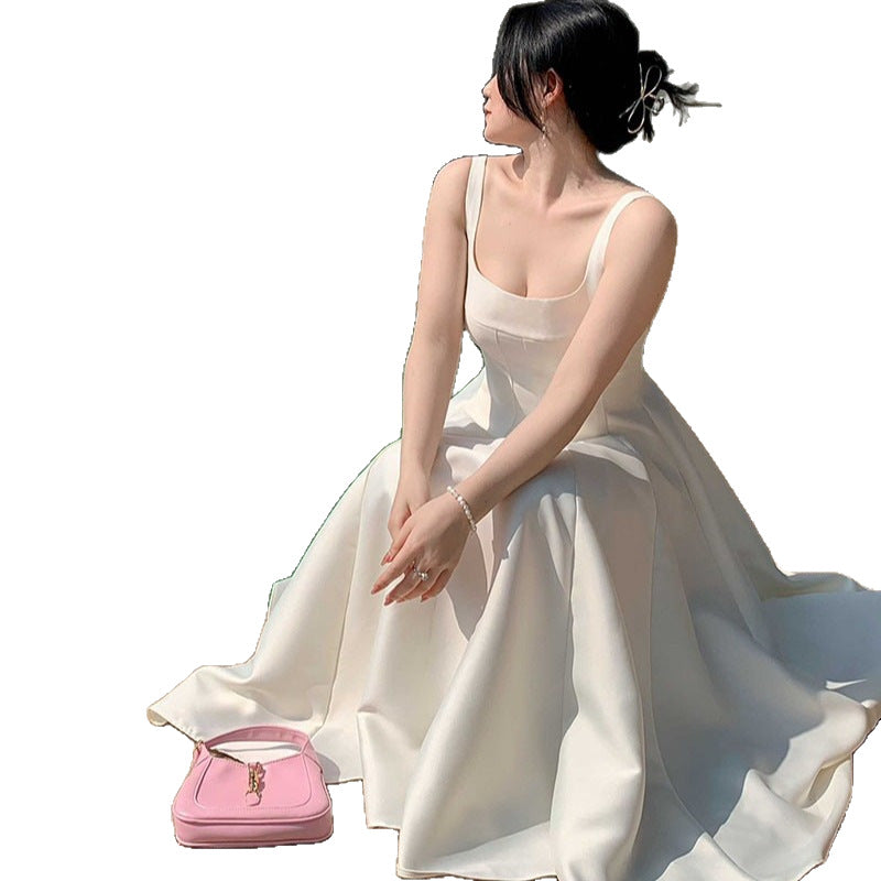 Cléo Satin Square-Neck Fit-and-Flare Midi Dress - photo 5 | Orabella