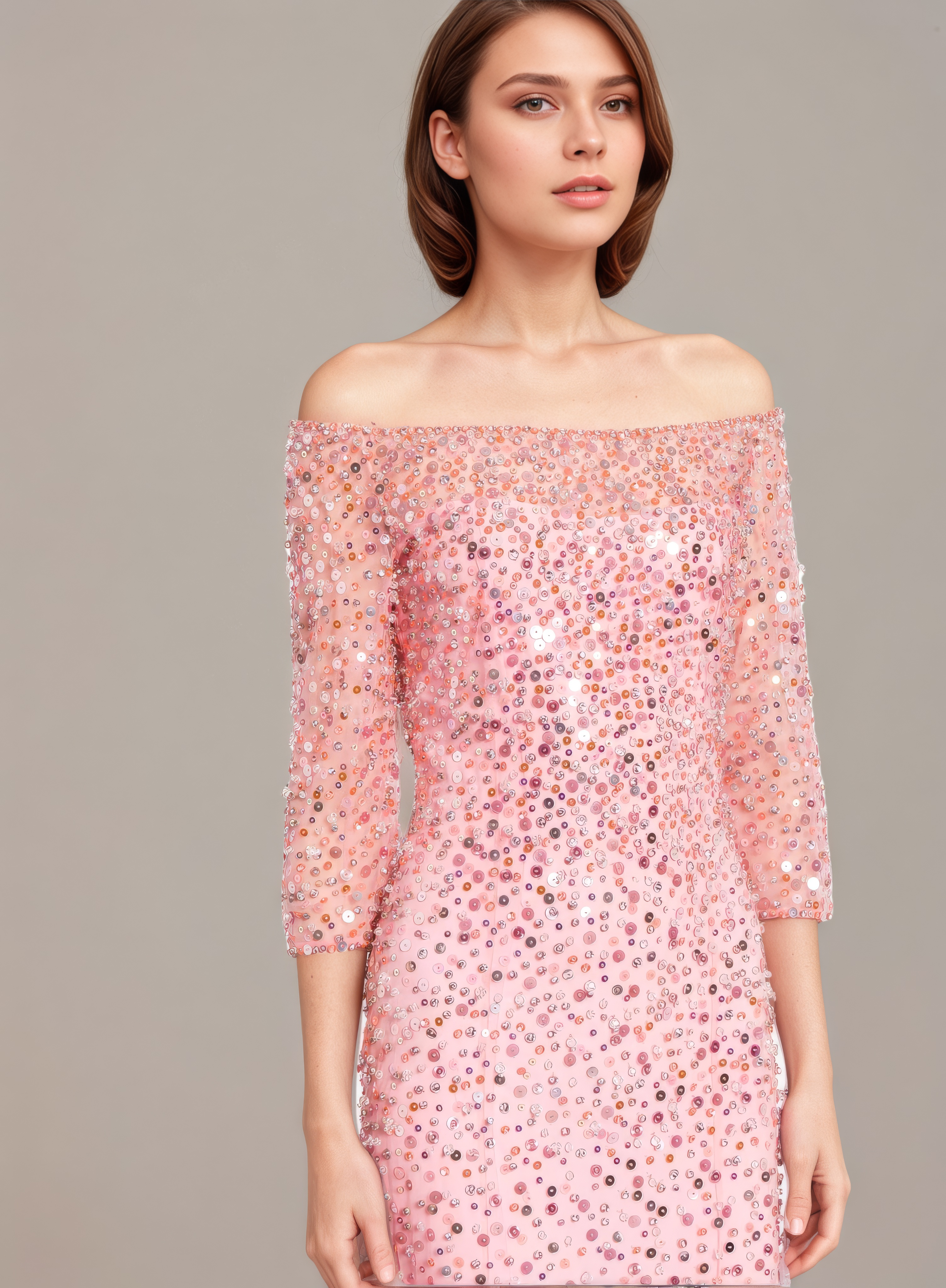 Off-Shoulder Glitter Mesh Maxi Dress