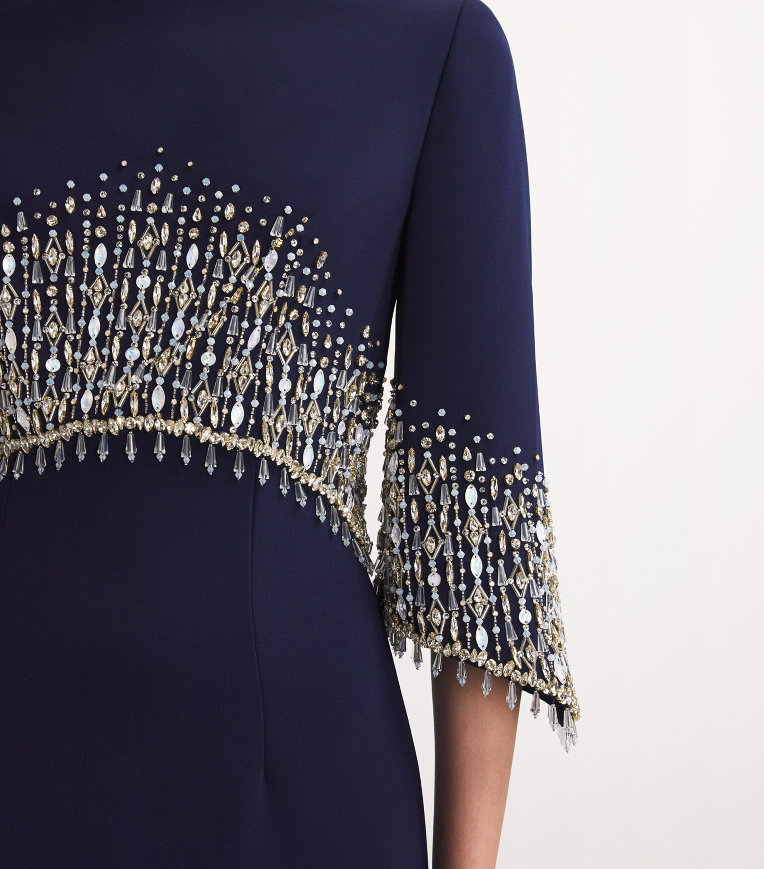 Royal Twilight Jewel-Cascade Sleeve Dress