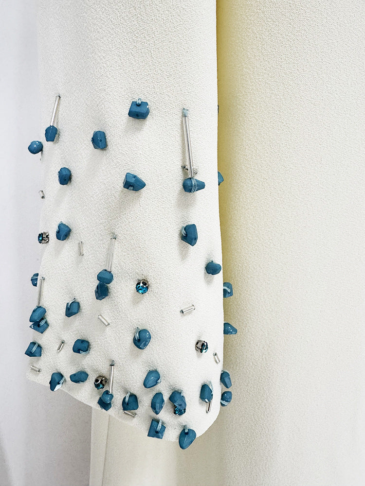 Long White Gown with Turquoise Beads