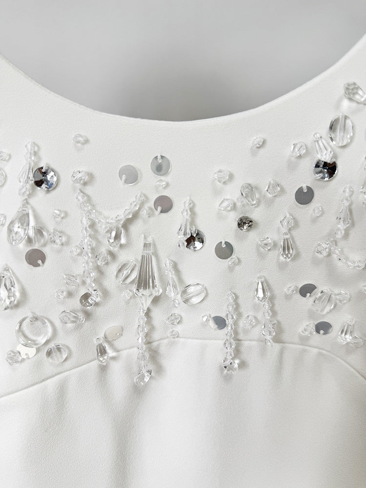 Elegant Scoop Neck Dress with Beaded Sleeves