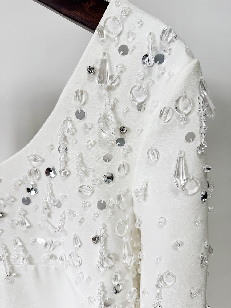 Elegant Scoop Neck Dress with Beaded Sleeves