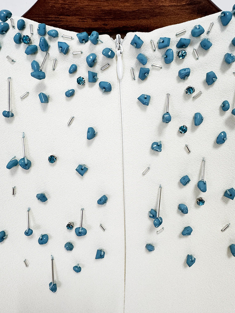 Long White Gown with Turquoise Beads
