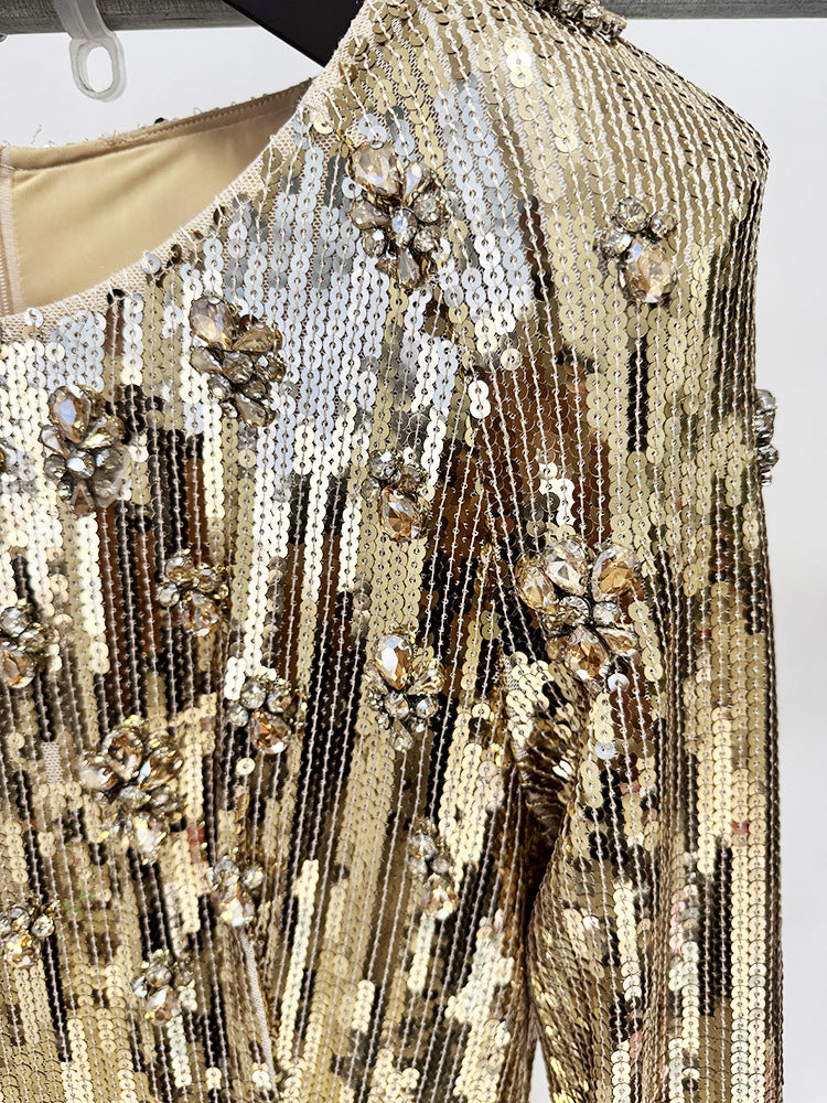 Golden Reverie Sequin Beaded Royal Gown