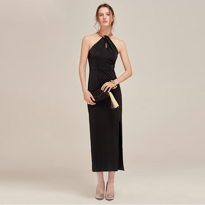 Concetta Black Halterneck Keyhole Column Dress - photo 1 | Orabella
