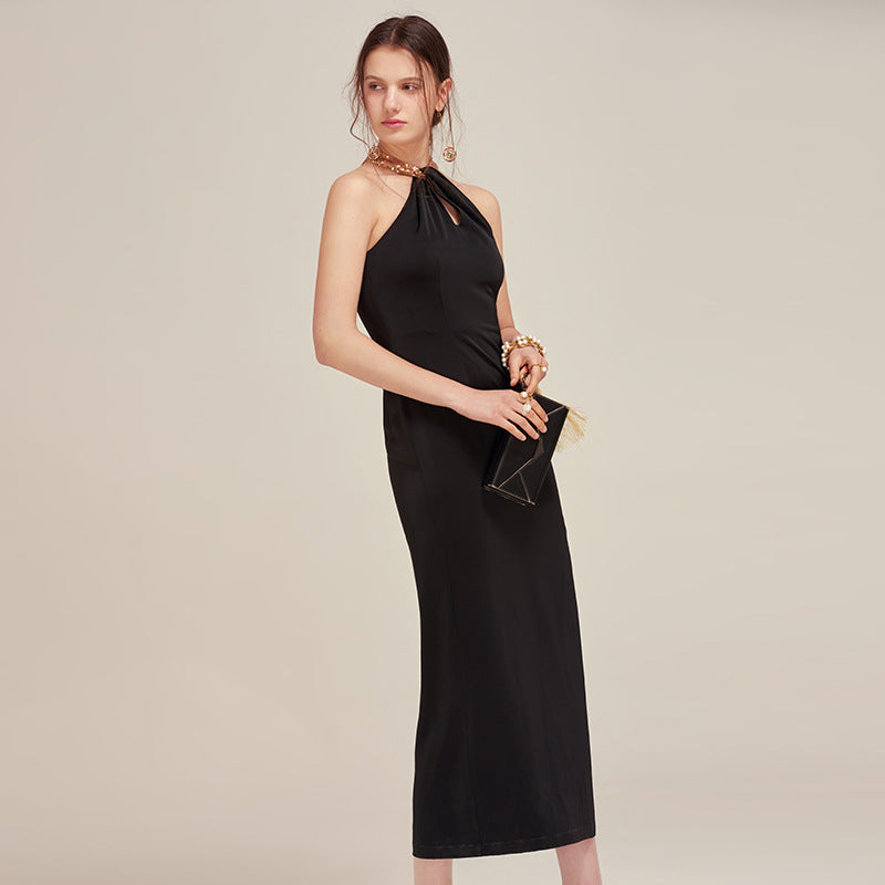Concetta Black Halterneck Keyhole Column Dress - photo 2 | Orabella