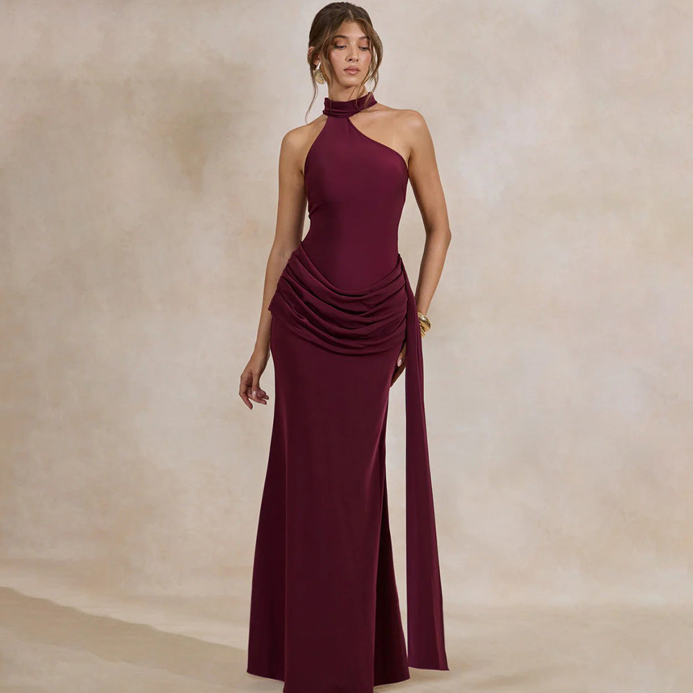 Cora Halterneck Draped-Hip Column Evening Dress - photo 1 | Orabella