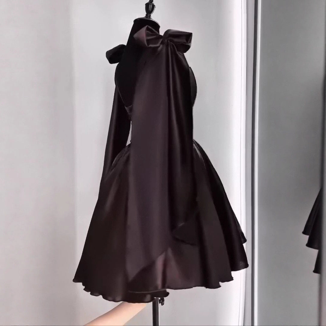 Cordelia Black A-Line Mini Dress — fabric and detail
