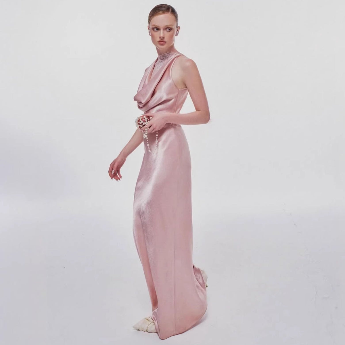 Cosette Satin Lace-Collar Halterneck Mermaid Gown - photo 2 | Orabella