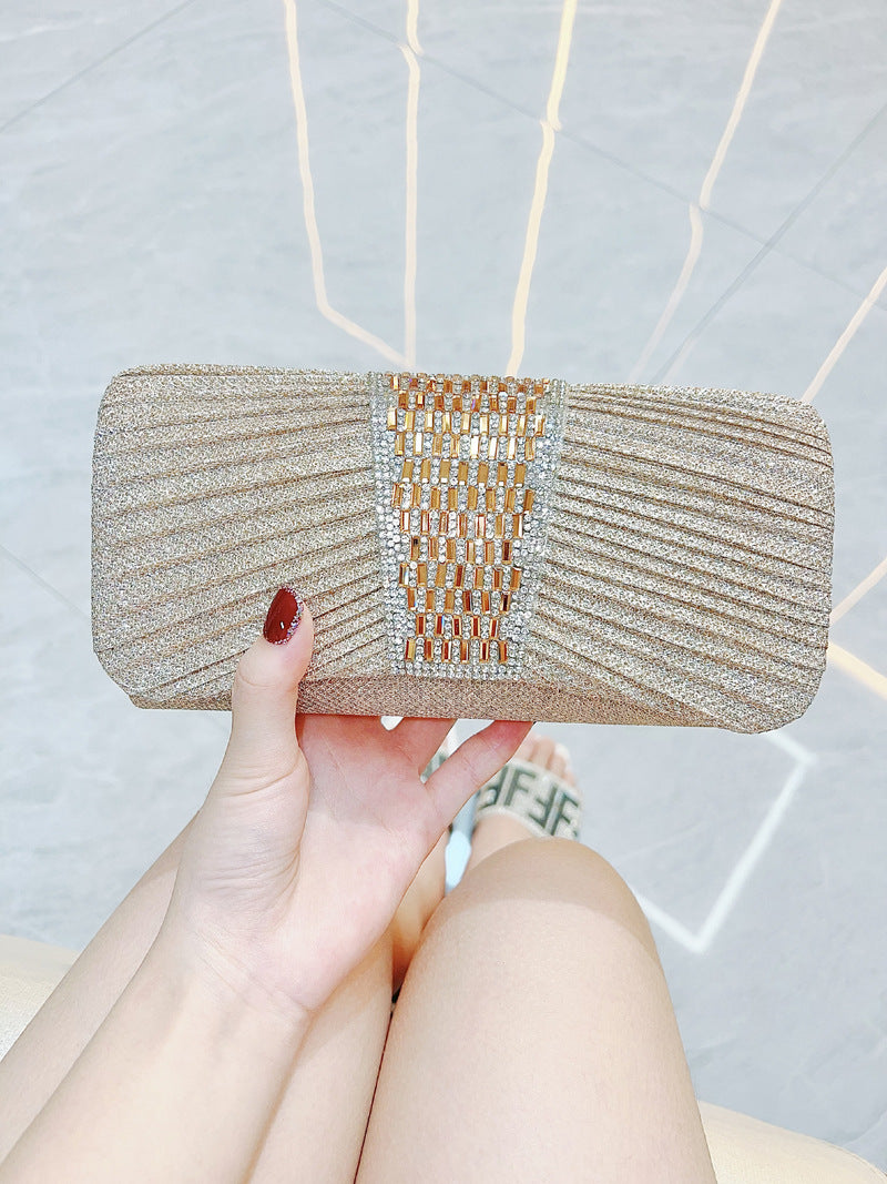 Crystal Band Pleated Evening Clutch — front view