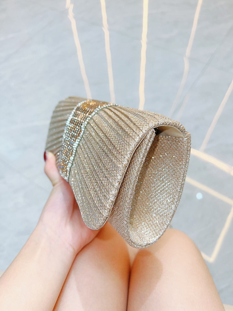 Crystal Band Pleated Evening Clutch — full length
