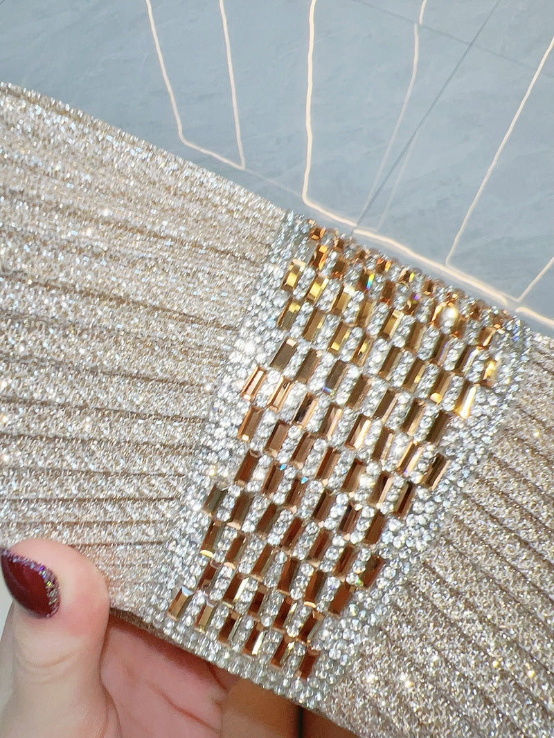Crystal Band Pleated Evening Clutch — styled look