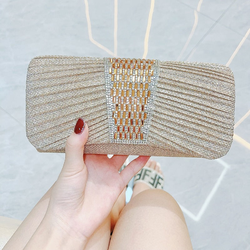 Crystal Band Pleated Evening Clutch — side view