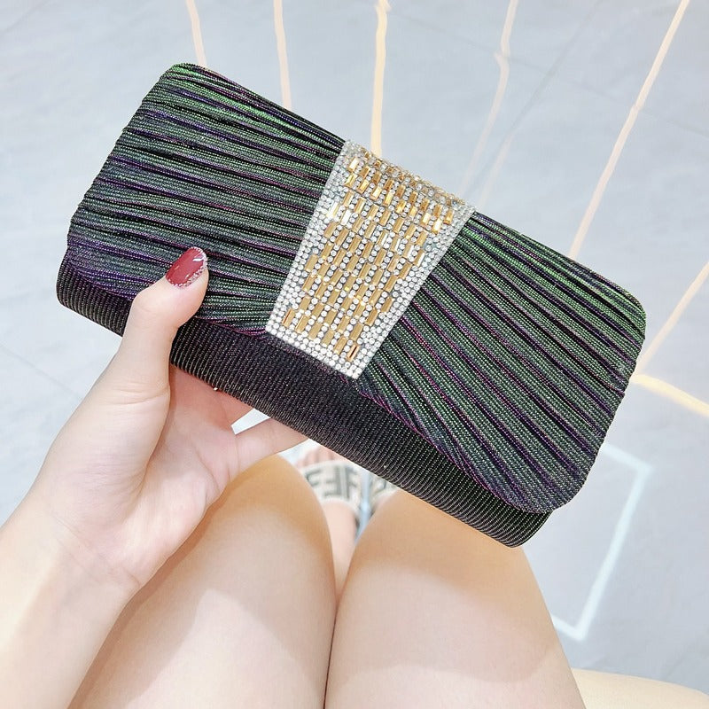 Crystal Band Pleated Evening Clutch — close-up detail