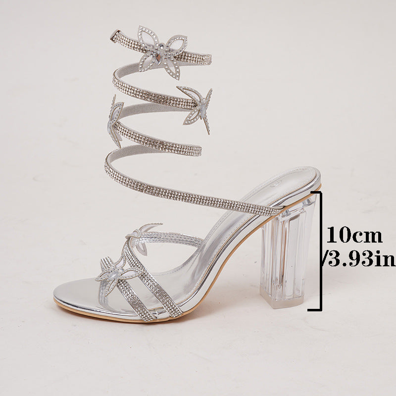 Crystal Butterfly Heel Sandals — fabric and detail