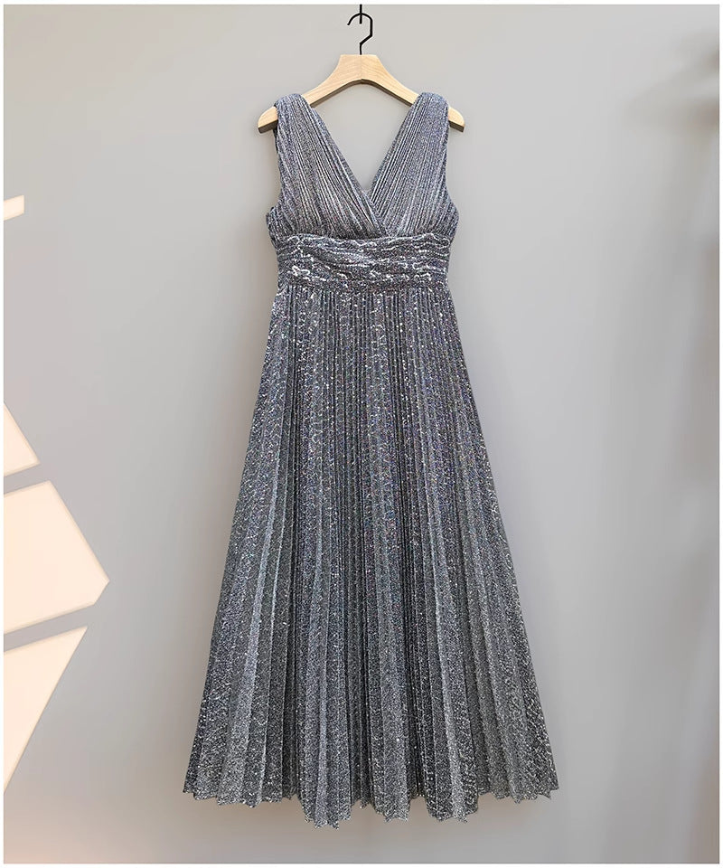 Daria Embellished Pleated V-Neck Dress — side view