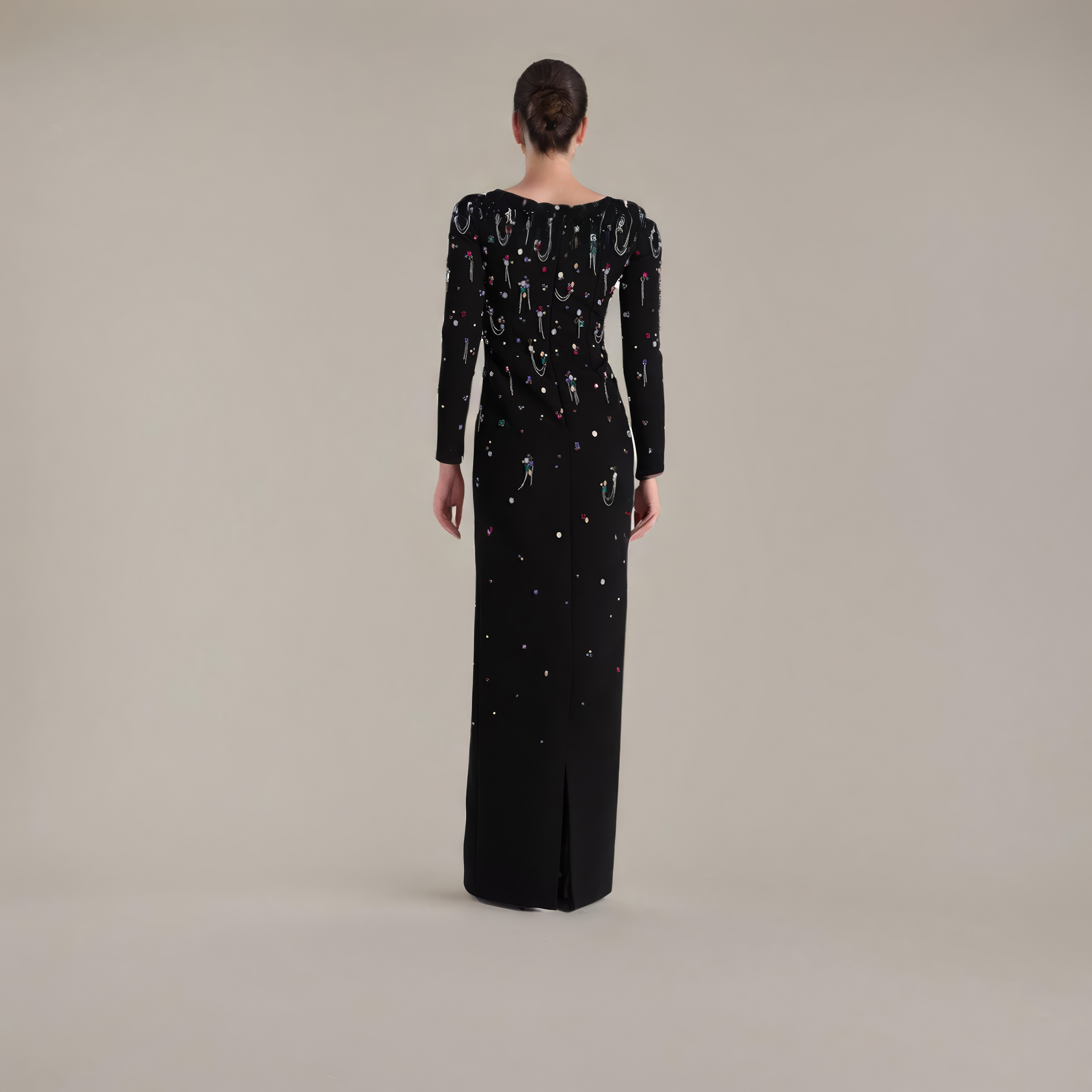 Heavy Beaded Black Star Neckline Dress
