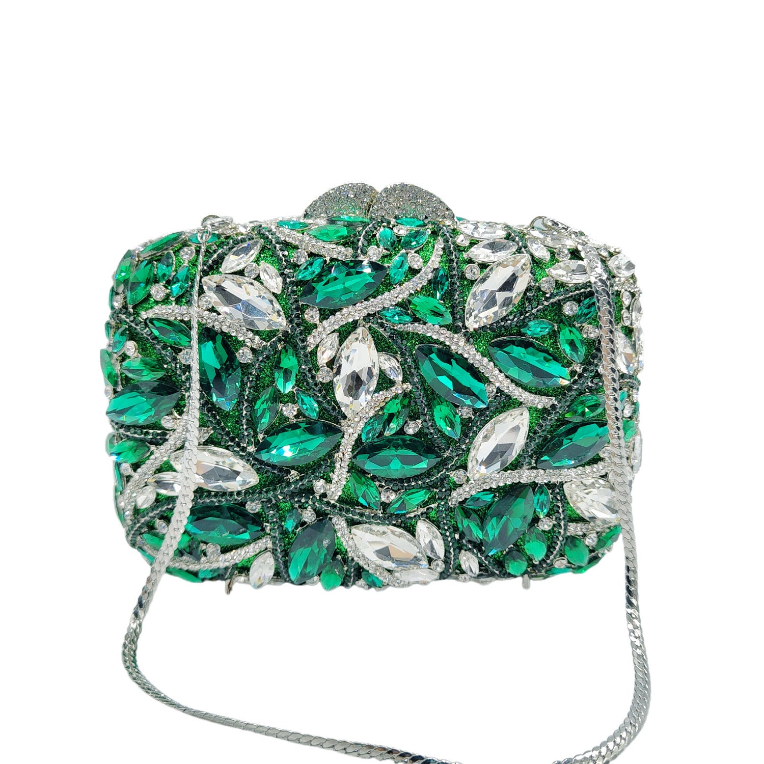 Diamond-Encrusted Signature Banquet Clutch — hem detail