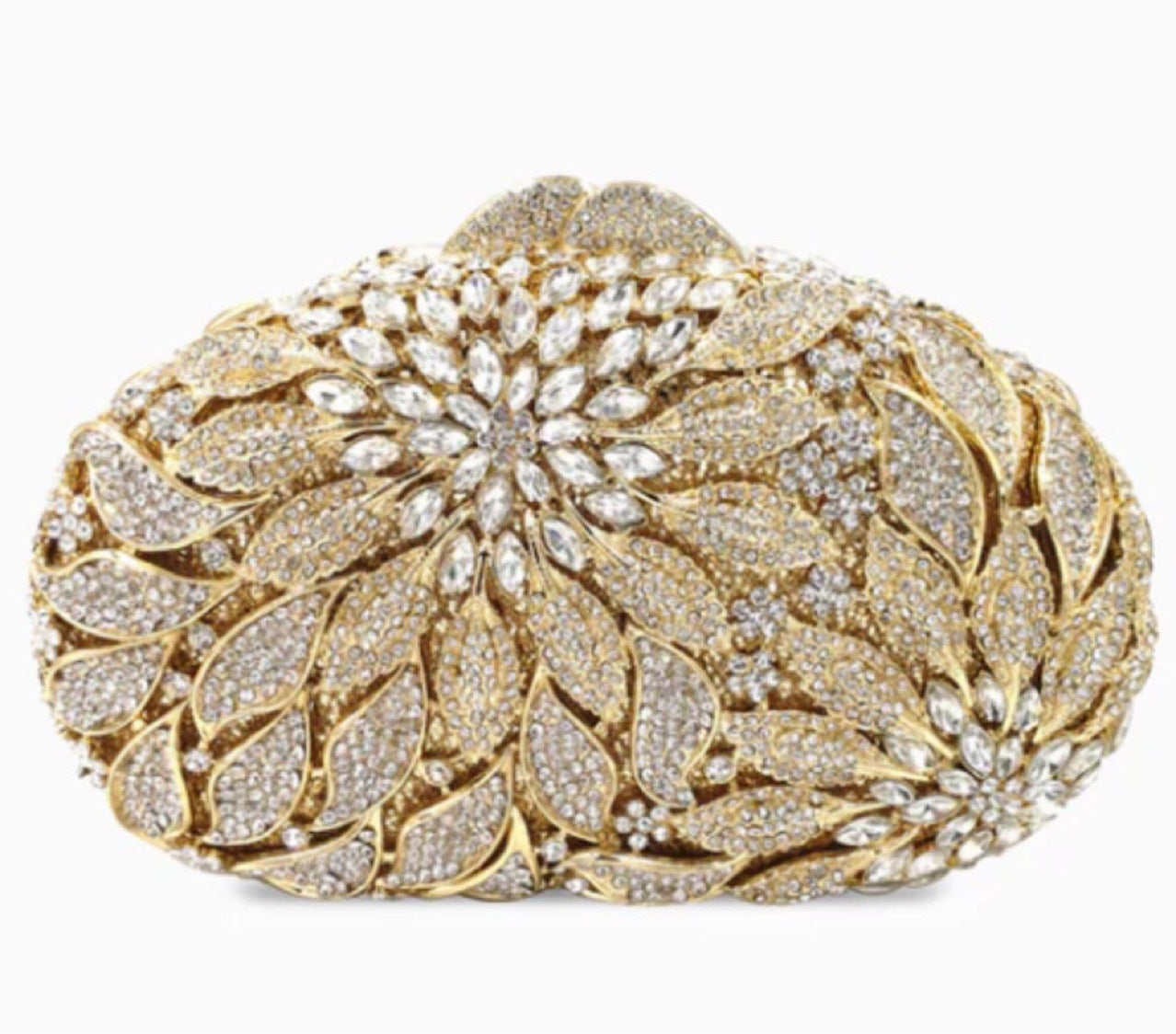 Diamond-Encrusted Signature Banquet Clutch — neckline detail
