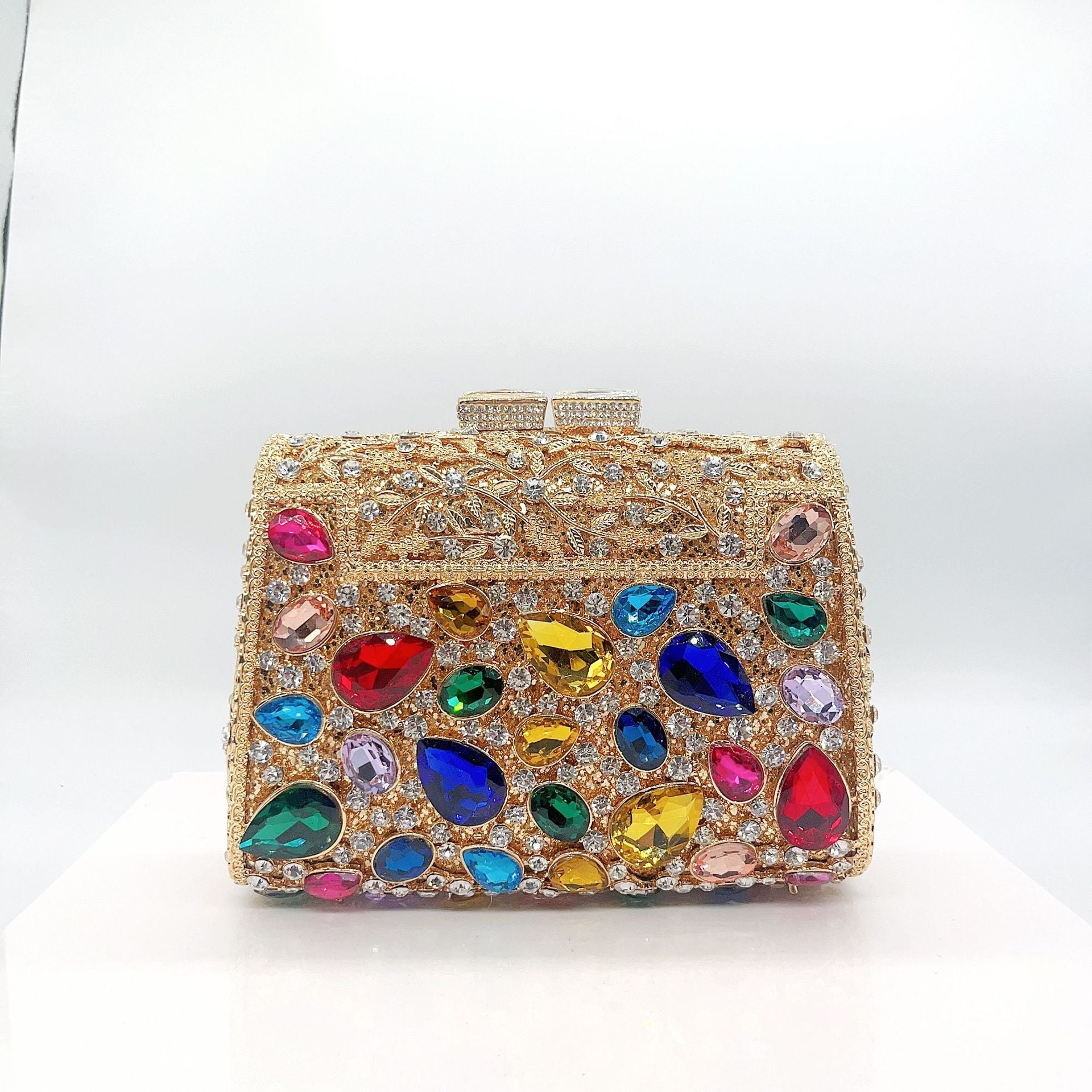 Diamond-Encrusted Signature Banquet Clutch — fabric and detail