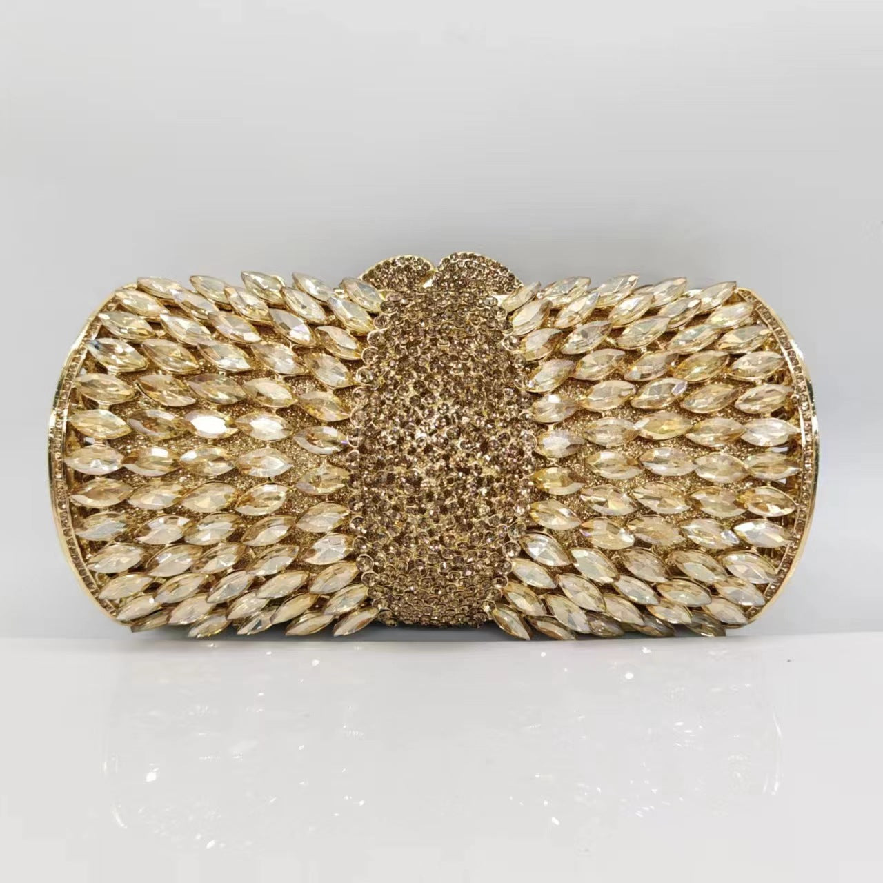 Diamond-Encrusted Signature Banquet Clutch — neckline detail