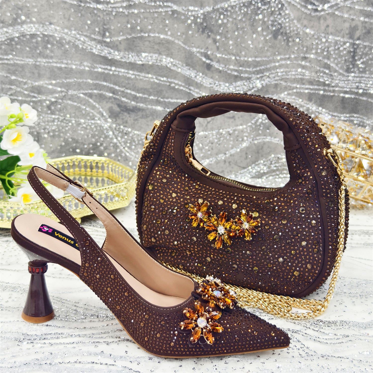Diamond Pointed-Toe Sandal & Handbag Set — front view