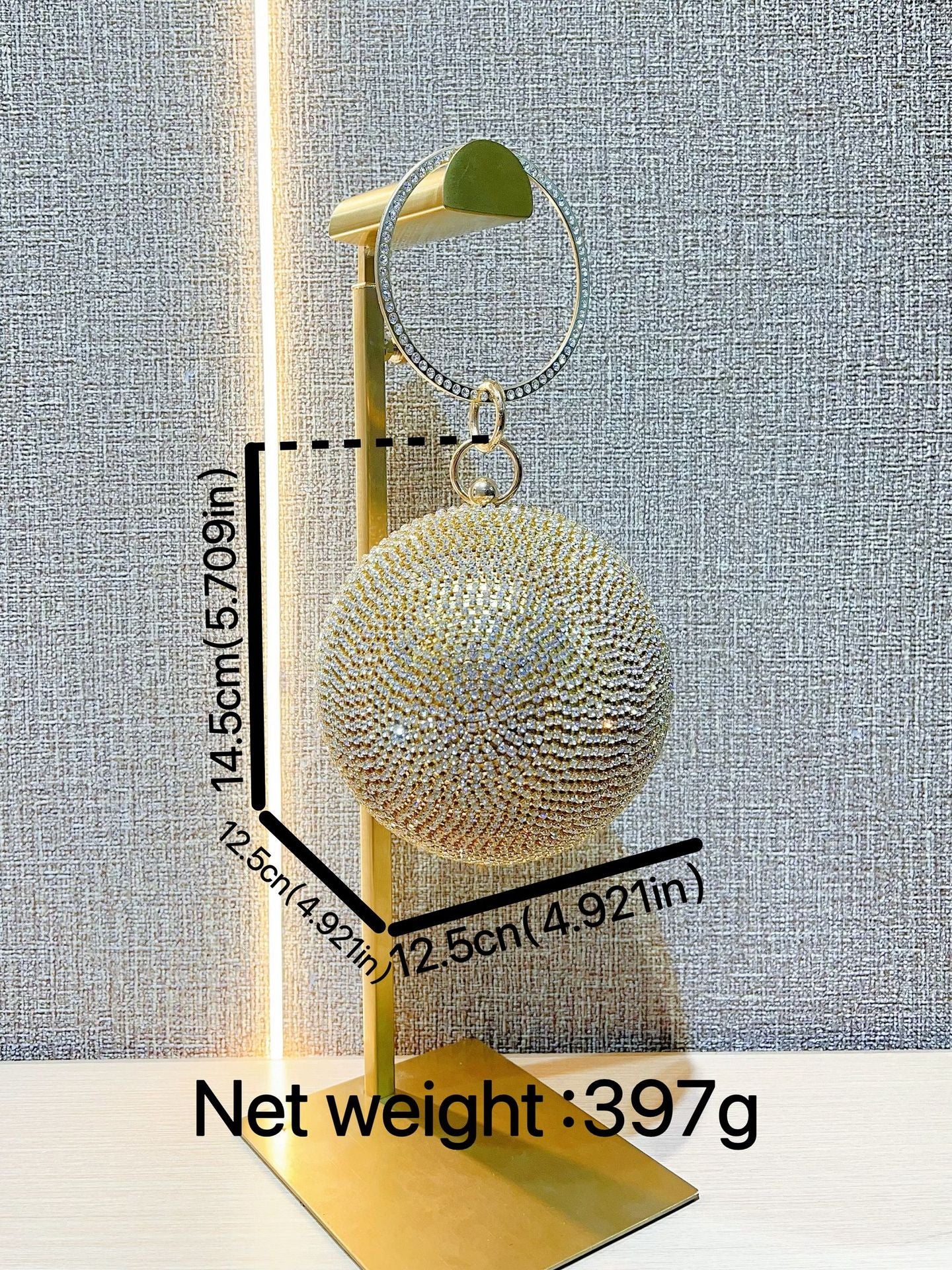 Diamond-Studded Ring-Handle Evening Bag — back view