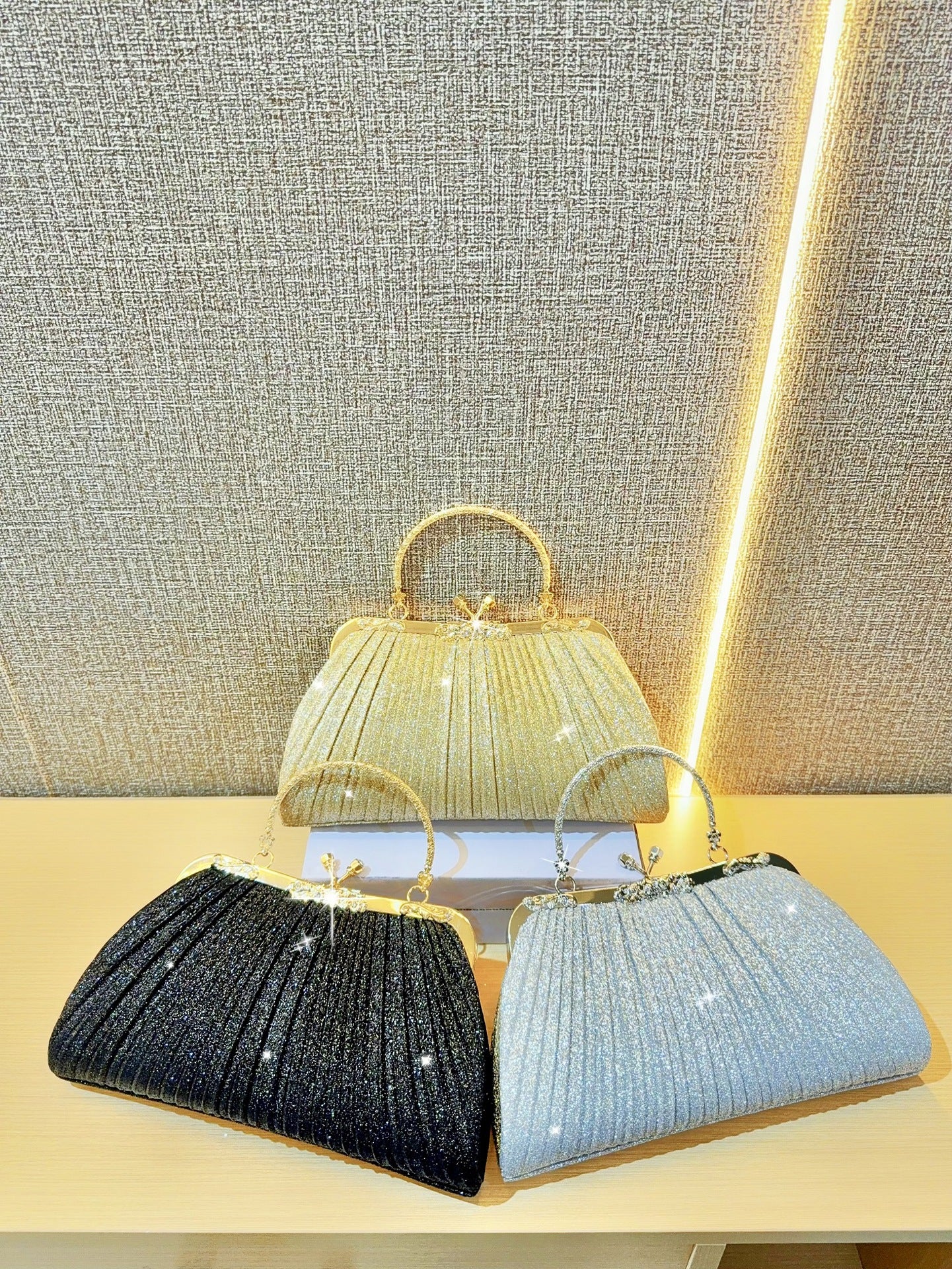 Diamond Tassel Pleated Evening Clutch — back view