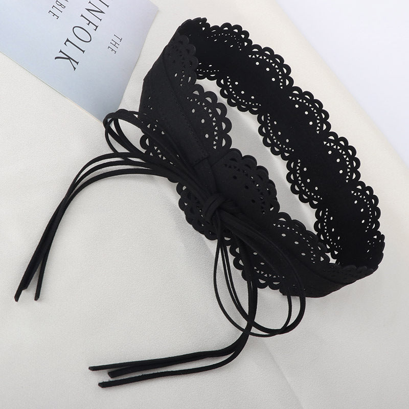 Iris Black Statement Waist Belt — fabric and detail