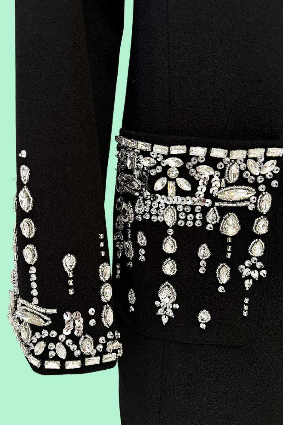 Crystal Beaded Tuxedo-Collar Mermaid Gown