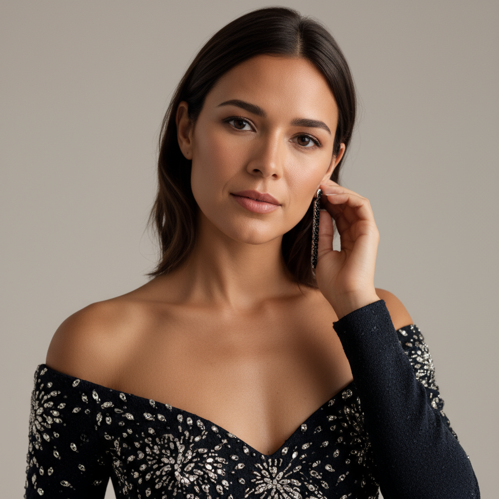 Beaded Off-Shoulder Black Fishtail Gown