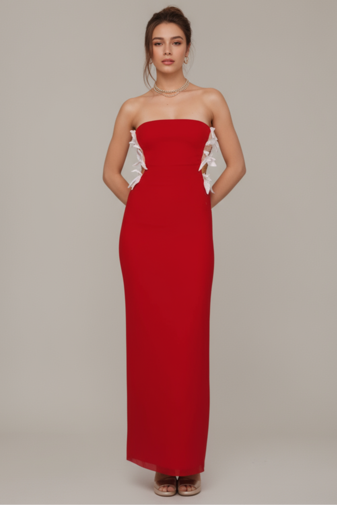 Midnight Red Bow CutOut Fishtail Gown