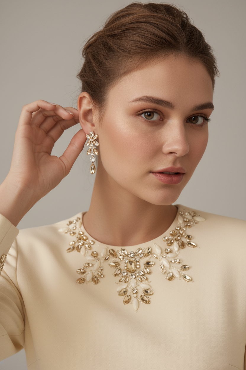 Embroidered Pearl Collar Mini Evening Dress