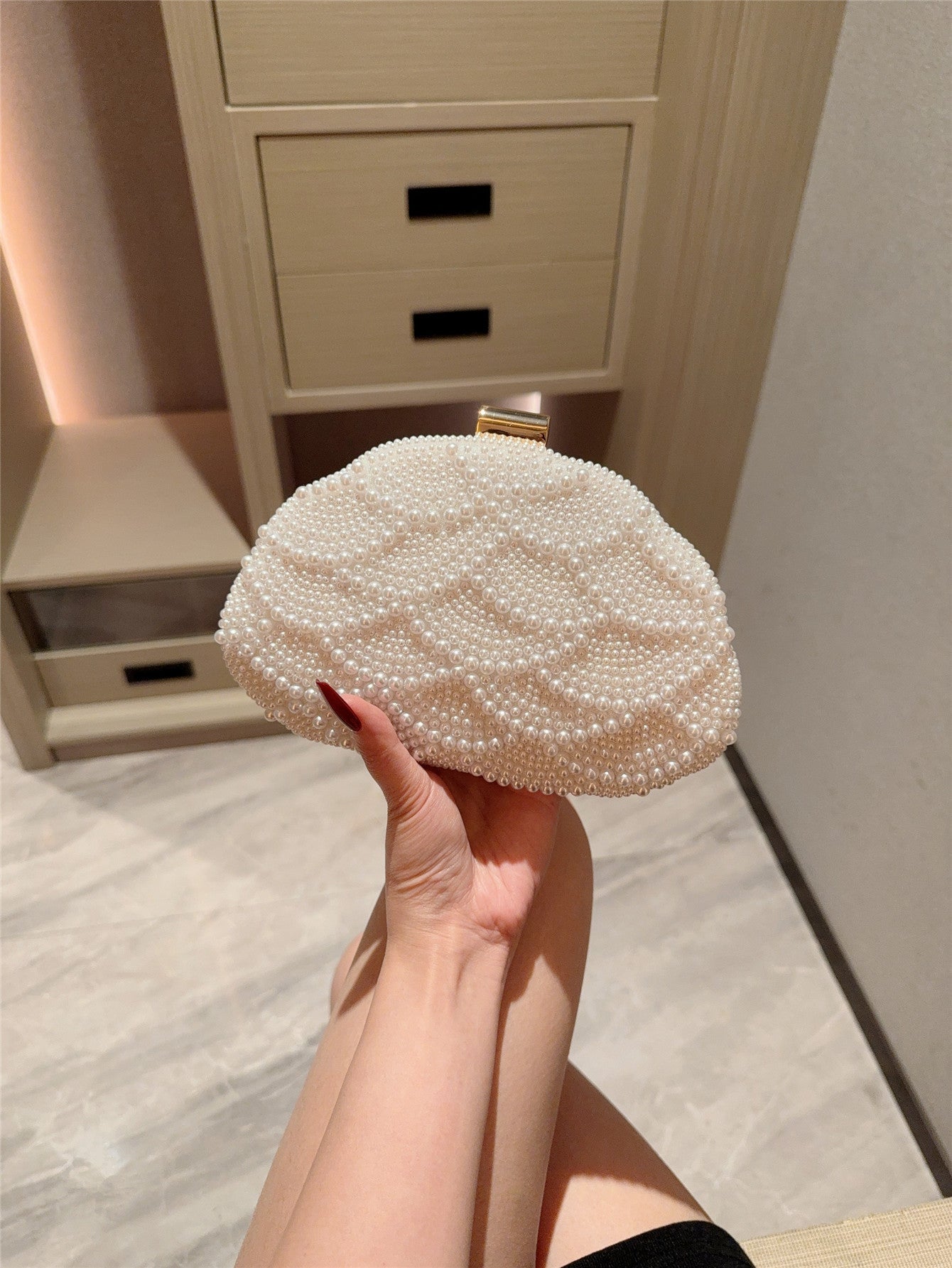 Elegant Italian-Inspired Pearl Evening Clutch — front view