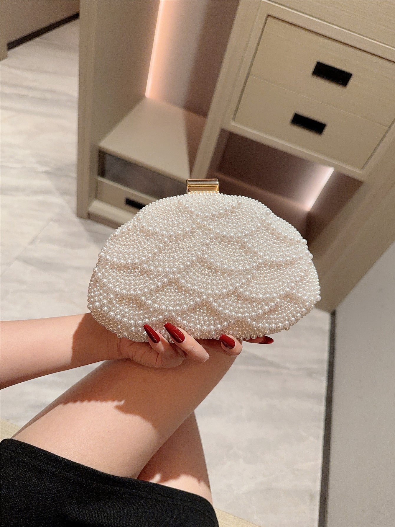 Elegant Italian-Inspired Pearl Evening Clutch — full length