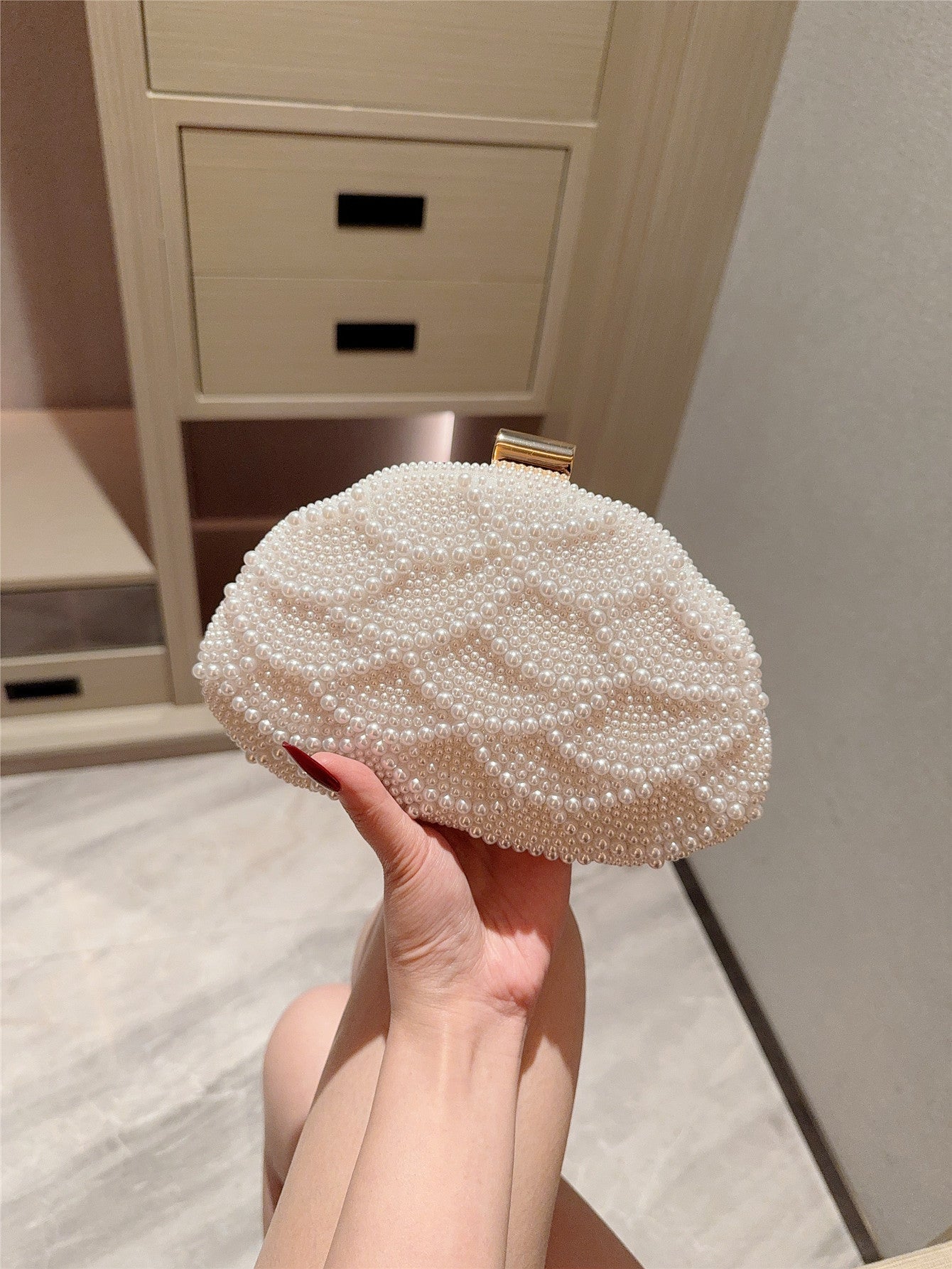 Elegant Italian-Inspired Pearl Evening Clutch — styled look
