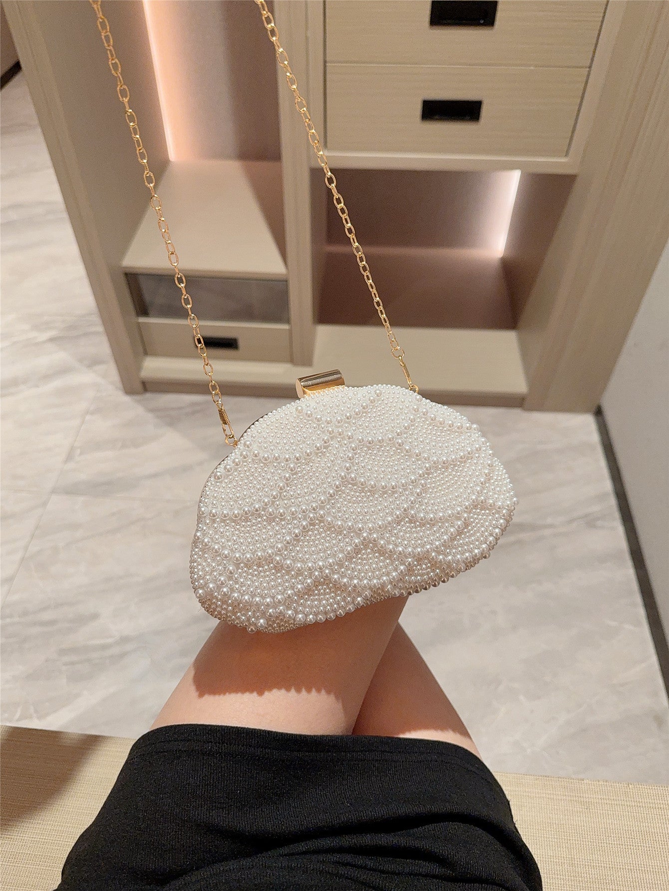 Elegant Italian-Inspired Pearl Evening Clutch — back view