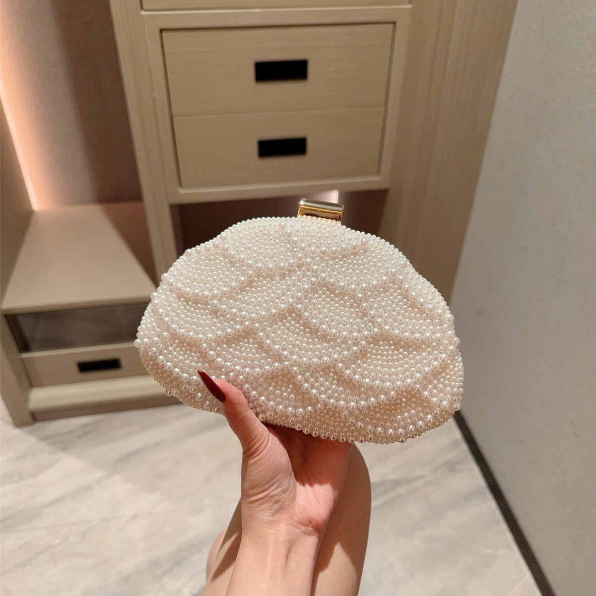 Elegant Italian-Inspired Pearl Evening Clutch — side view