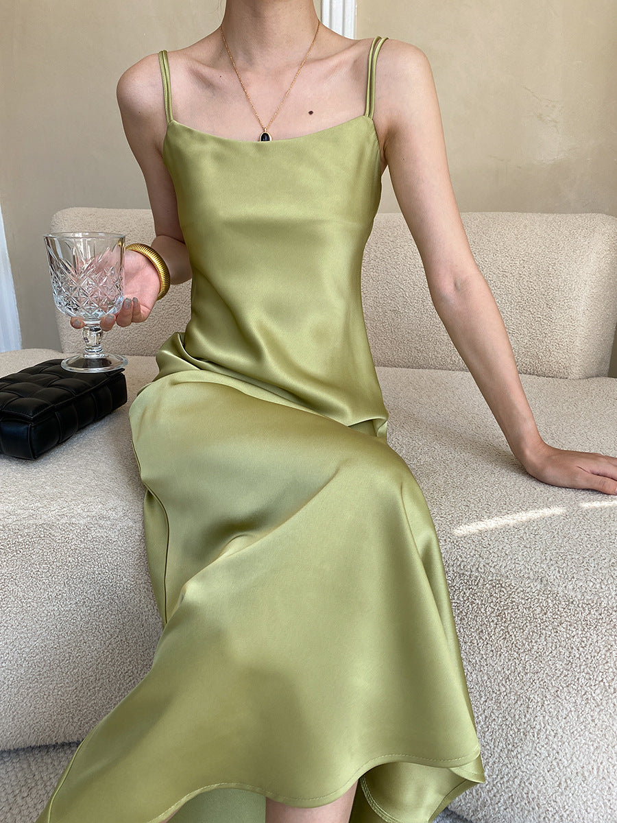 Éloïse Bias-Cut Satin Tie-Strap Slip Midi Dress - photo 1 | Orabella