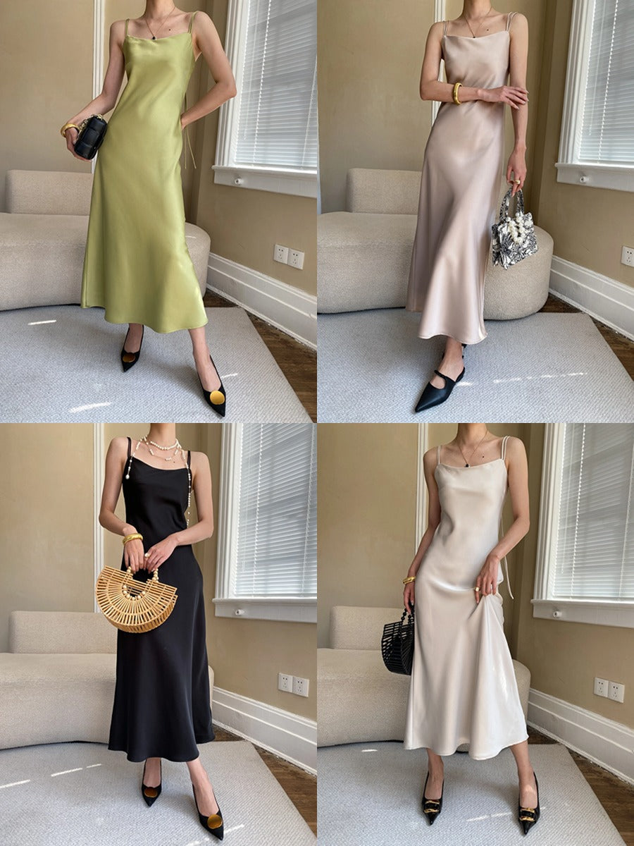 Éloïse Bias-Cut Satin Tie-Strap Slip Midi Dress - photo 4 | Orabella