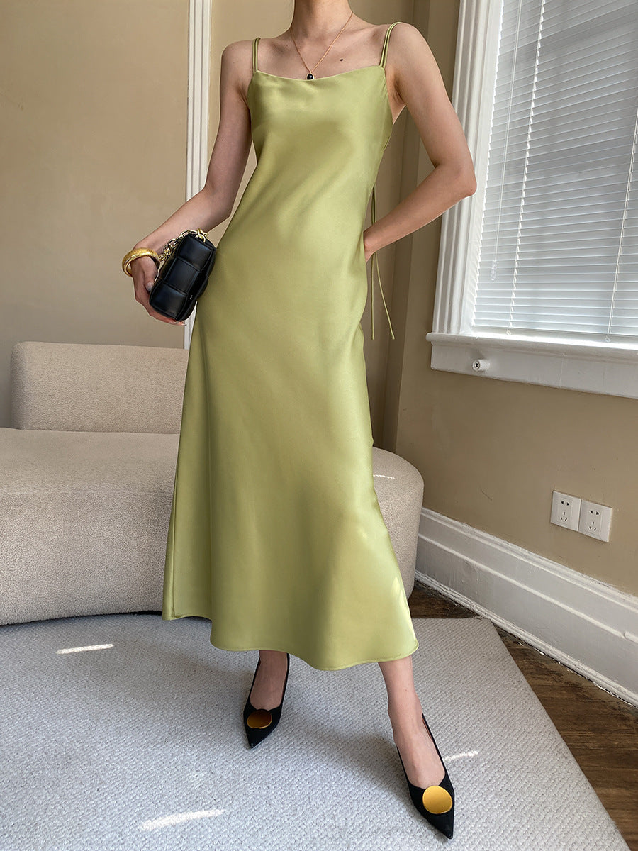 Éloïse Bias-Cut Satin Tie-Strap Slip Midi Dress - photo 6 | Orabella