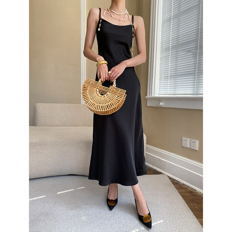 Éloïse Bias-Cut Satin Tie-Strap Slip Midi Dress - photo 8 | Orabella