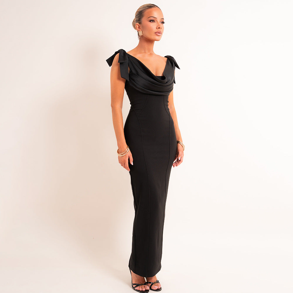 Elvira Cowl-Neck Bow-Strap Column Evening Dress - photo 3 | Orabella