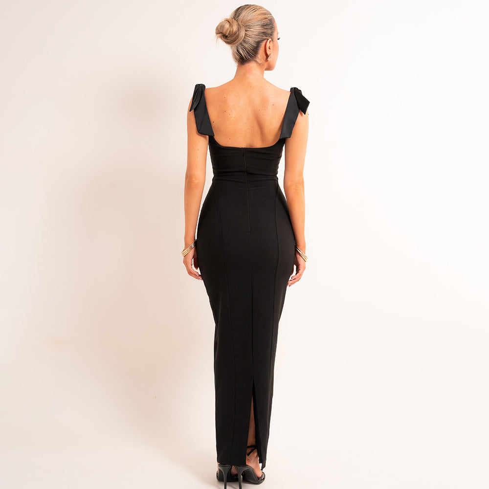 Elvira Cowl-Neck Bow-Strap Column Evening Dress - photo 4 | Orabella
