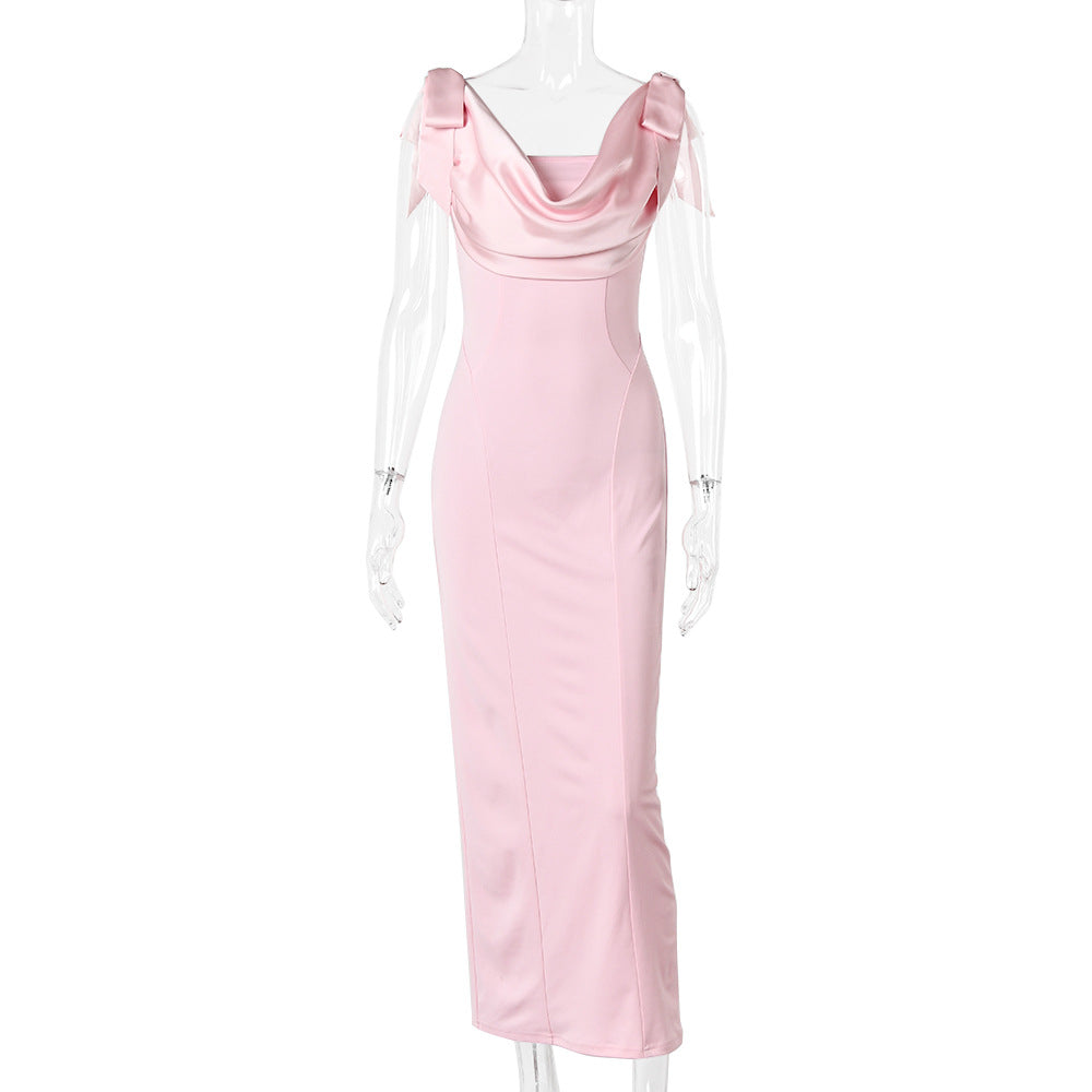 Elvira Cowl-Neck Bow-Strap Column Evening Dress - photo 7 | Orabella