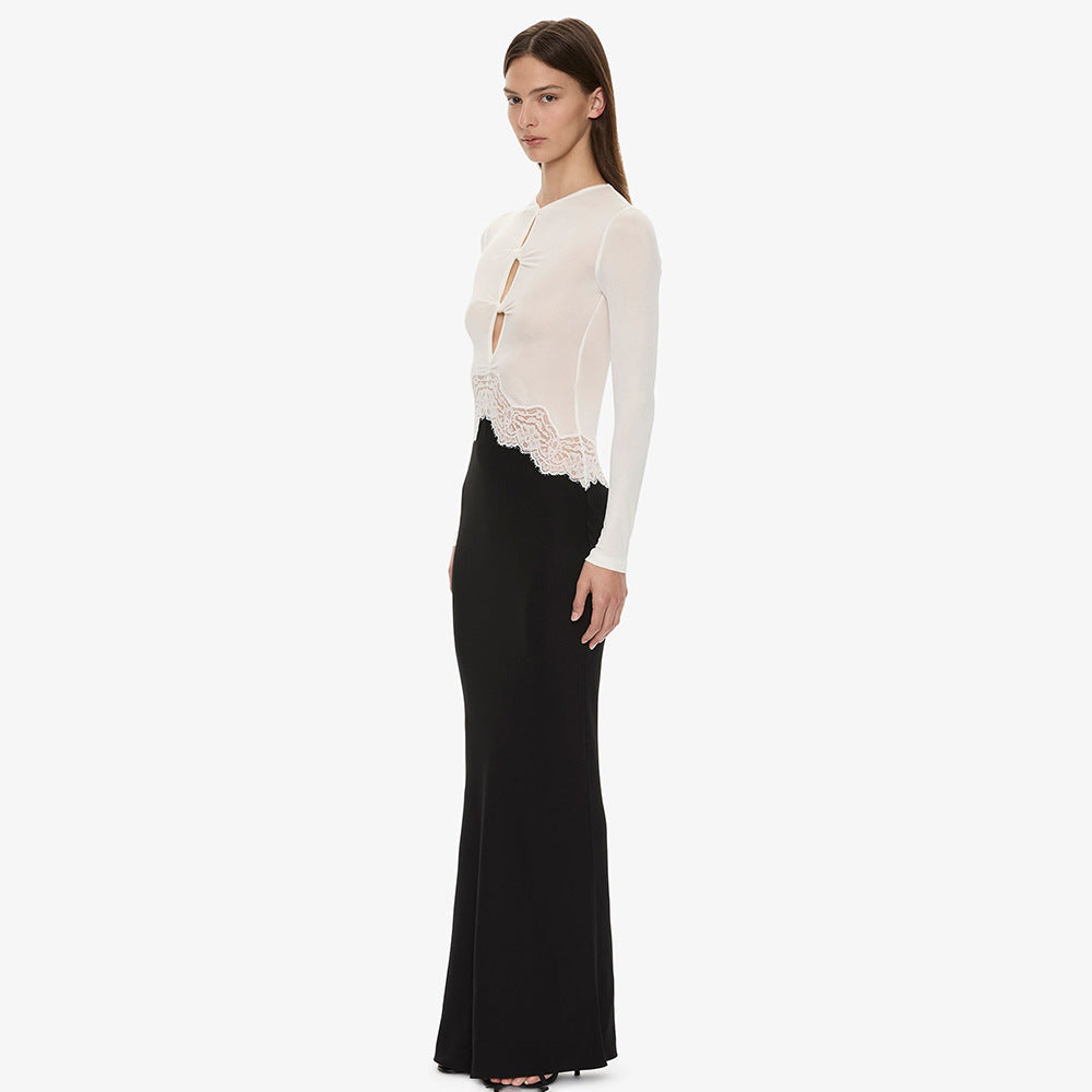Emiliana Colour-Block Keyhole Long-Sleeve Column Gown - photo 2 | Orabella