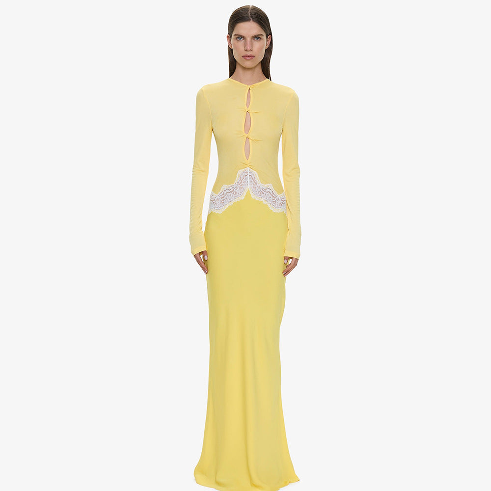 Emiliana Colour-Block Keyhole Long-Sleeve Column Gown - photo 3 | Orabella